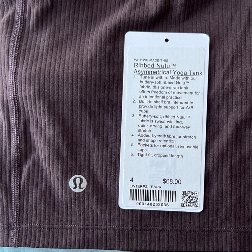 lululemon Ribbed Nulu Asymmetrical Yoga Tank Top in Espresso. Size 4 - Picture 3 of 9